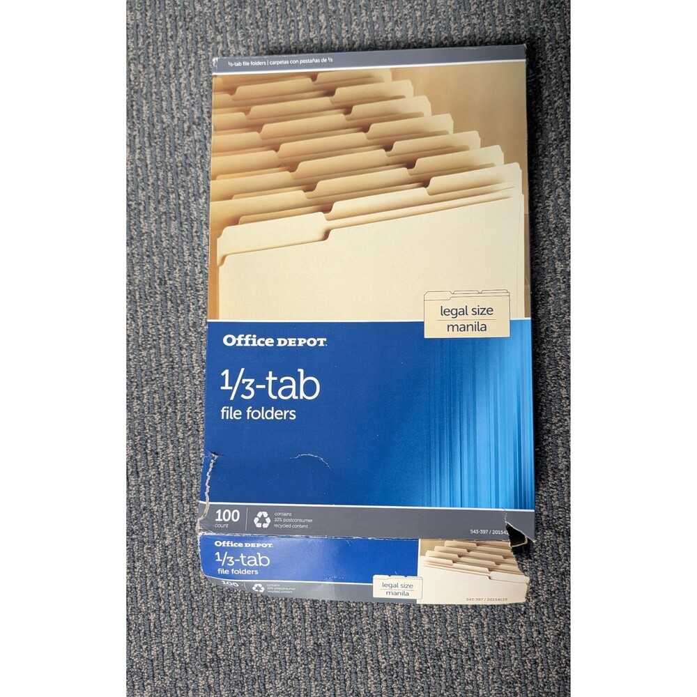 Office Depot 810838 1/3 Cut Brand File Folders - Manila, Pack of 100